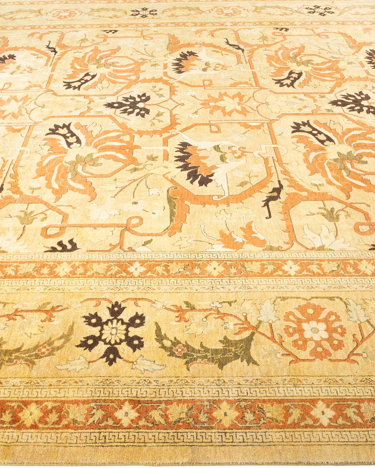 One-Of-A-Kind Hand Knotted Floral Mogul Yellow Area Rug In New Condition For Sale In Norwalk, CT