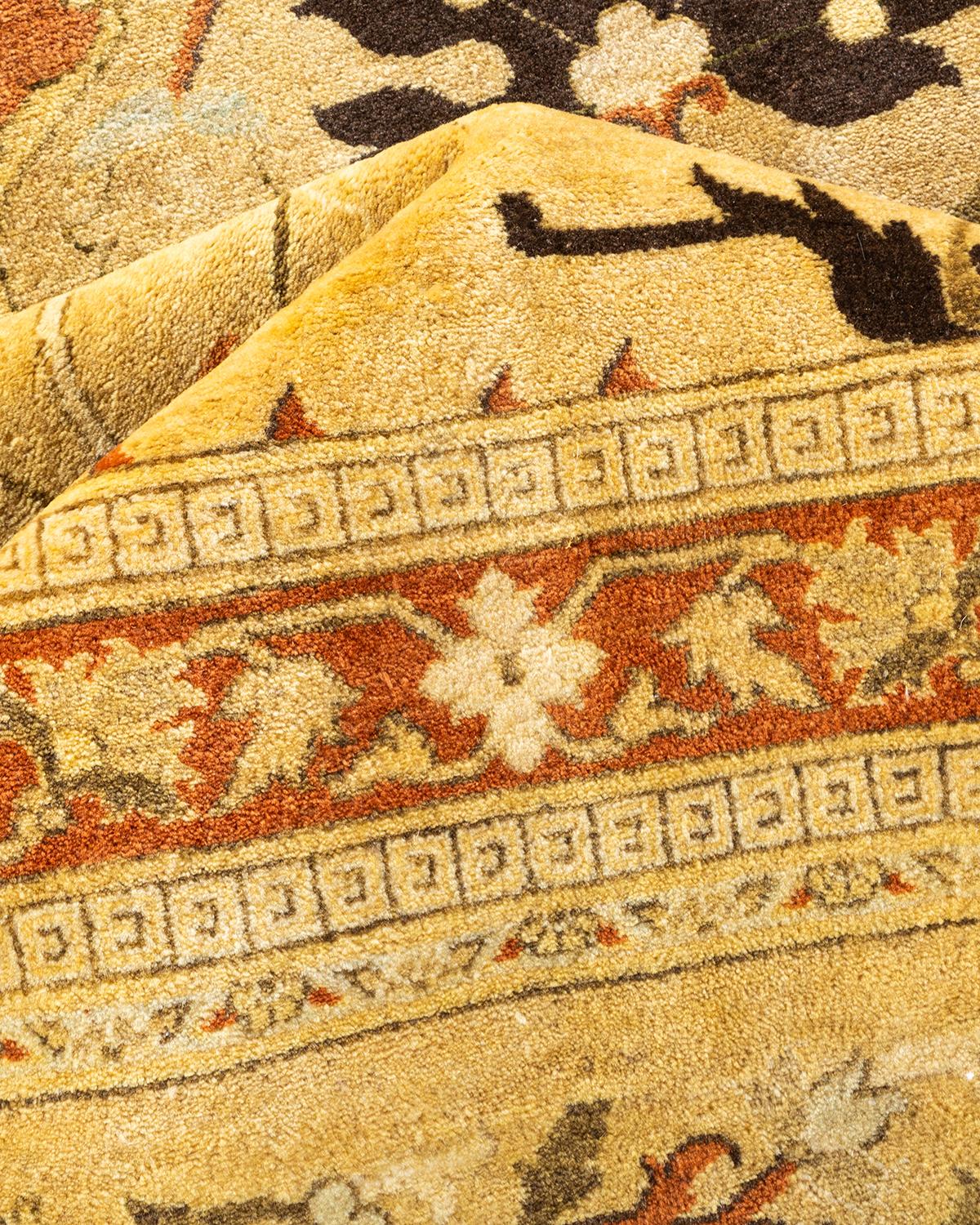 One-Of-A-Kind Hand Knotted Floral Mogul Yellow Area Rug For Sale 1