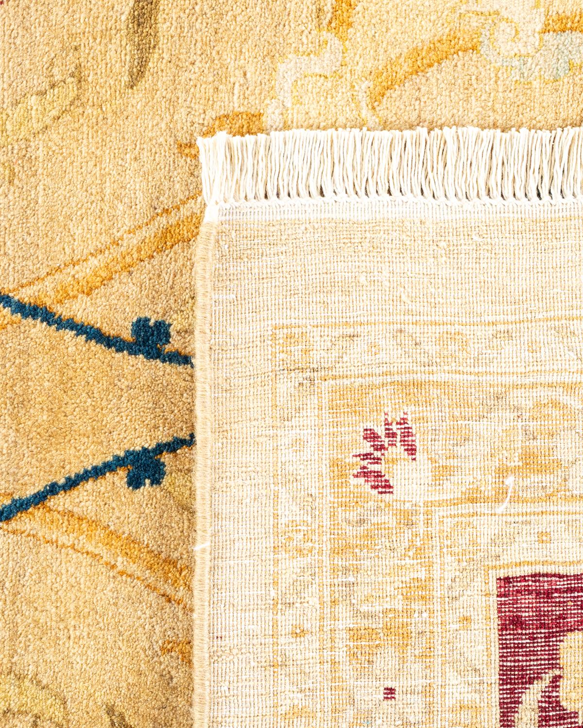 Contemporary One-of-a-kind Hand Knotted Floral Mogul Yellow Area Rug For Sale