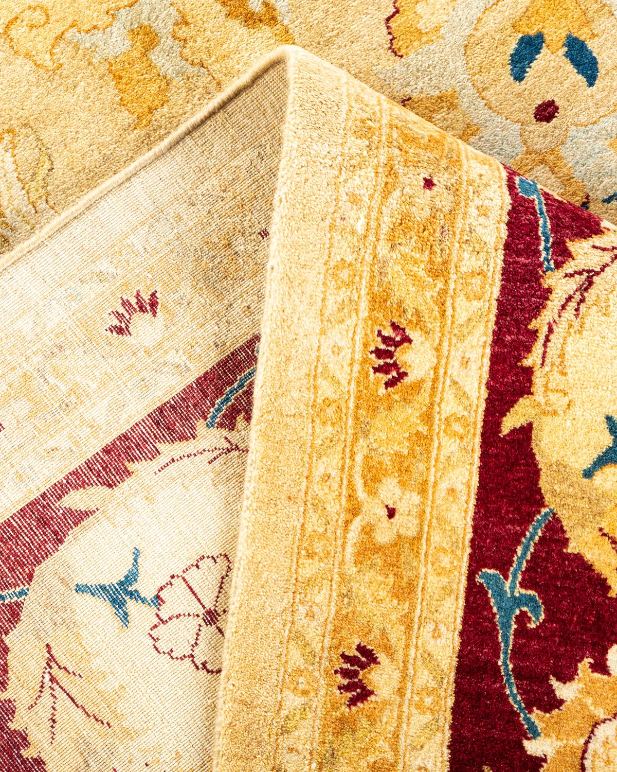 Wool One-of-a-kind Hand Knotted Floral Mogul Yellow Area Rug For Sale