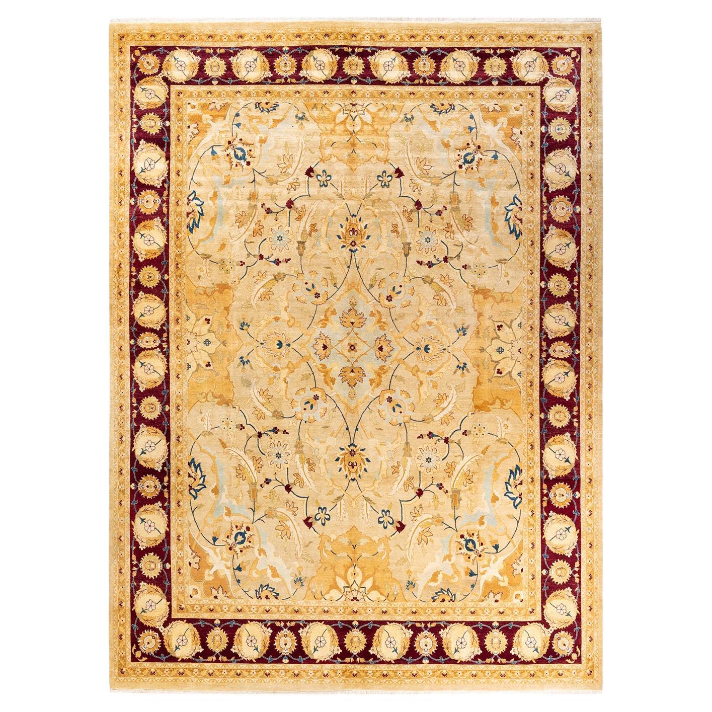 One-of-a-kind Hand Knotted Floral Mogul Yellow Area Rug