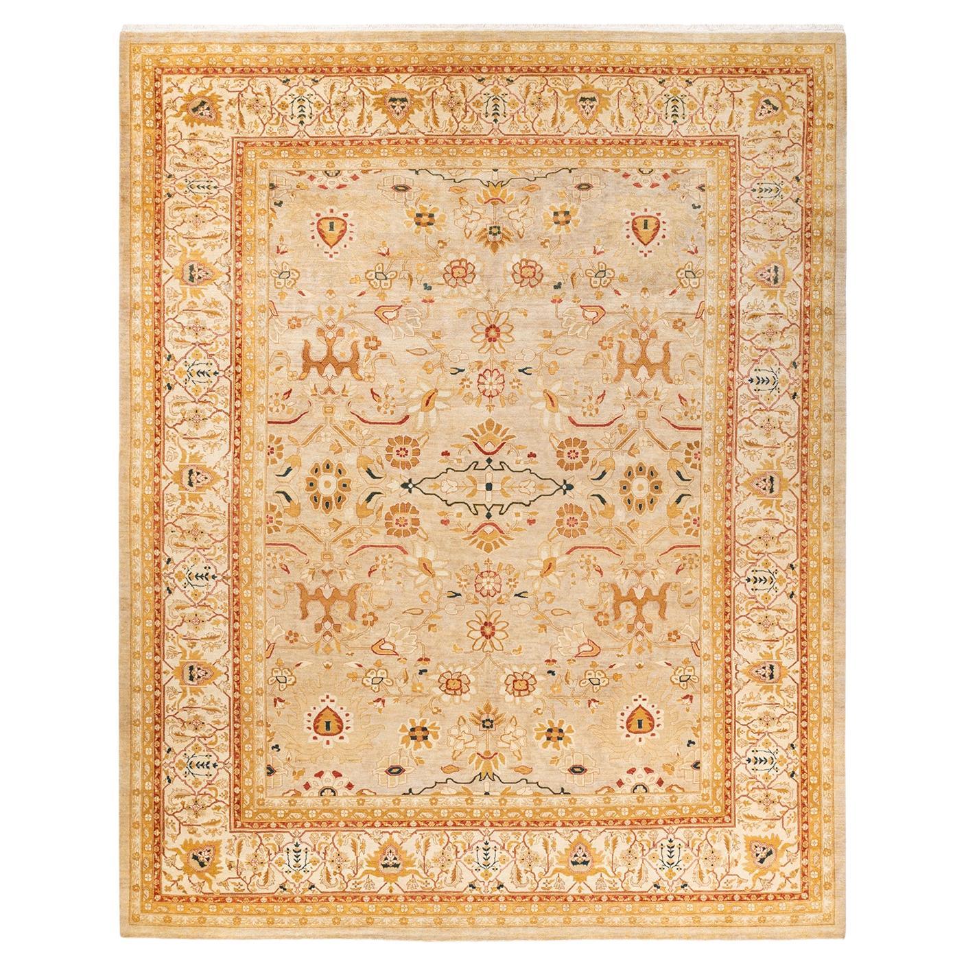 One-Of-A-Kind Hand Knotted Floral Mogul Yellow Area Rug