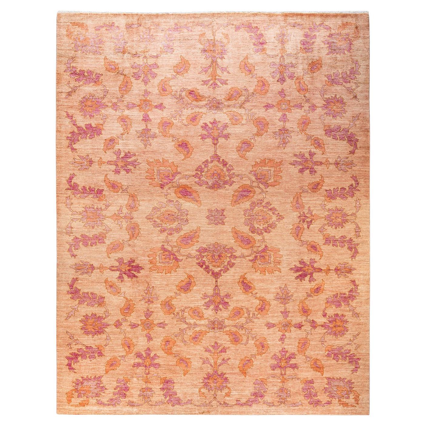 One-of-a-kind Hand Knotted Floral Oushak Beige Area Rug For Sale