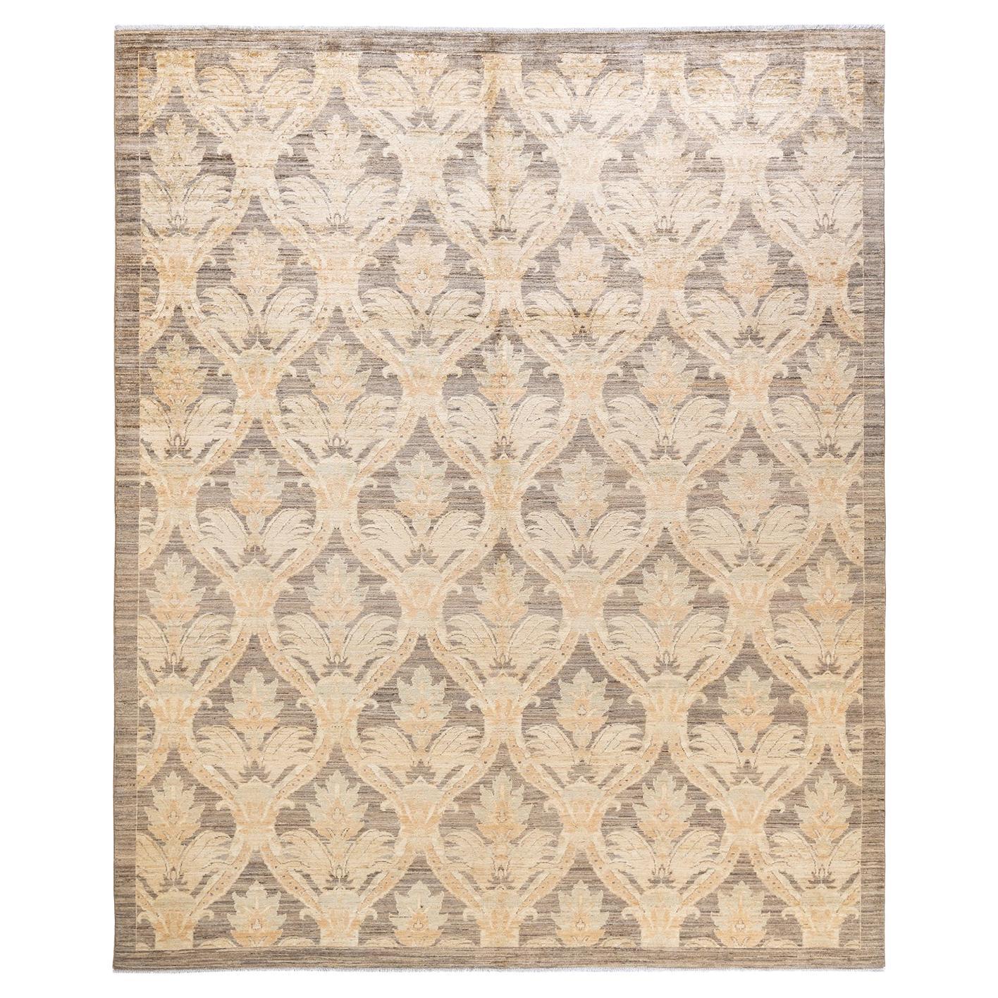 One-of-a-kind Hand Knotted Floral Oushak Ivory Area Rug For Sale