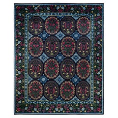 One-of-a-Kind Hand Knotted Floral Suzani Black Area Rug
