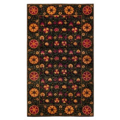One-of-a-kind Hand Knotted Floral Suzani Black Area Rug