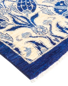 One-of-a-kind Hand Knotted Floral Suzani Blue Area Rug