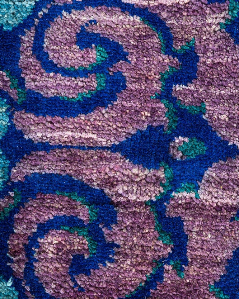 One-of-a-kind Hand Knotted Floral Suzani Blue Area Rug For Sale at 1stDibs