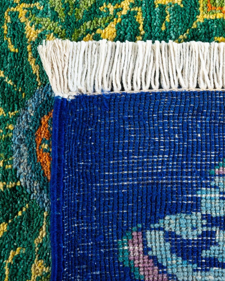 One-of-a-kind Hand Knotted Floral Suzani Blue Area Rug For Sale at 1stDibs