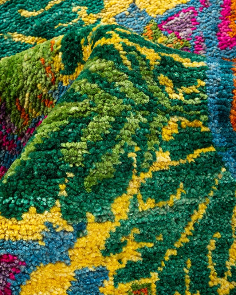 One-of-a-kind Hand Knotted Floral Suzani Blue Area Rug For Sale at 1stDibs