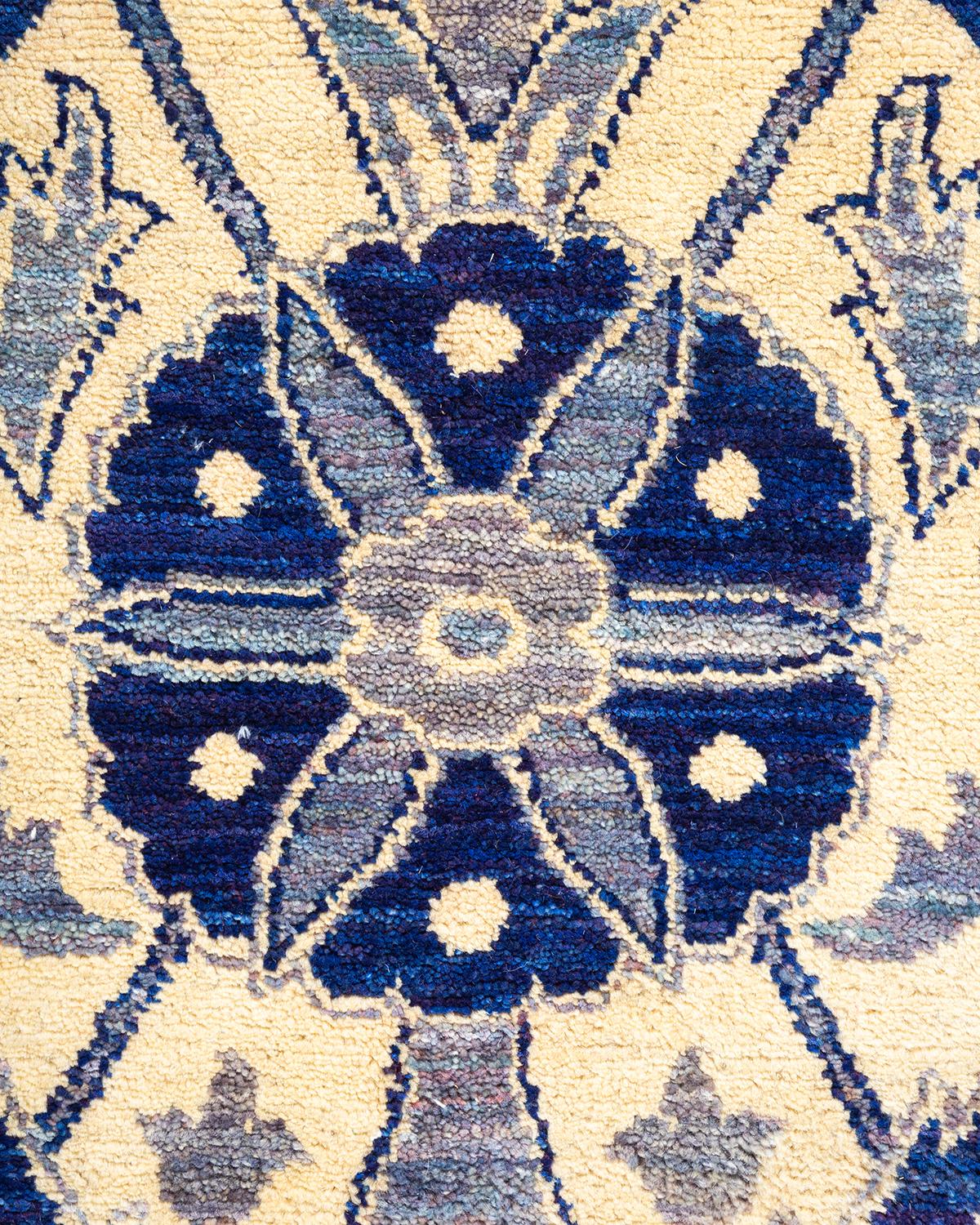 Pakistani One-of-a-kind Hand Knotted Floral Suzani Blue Area Rug For Sale