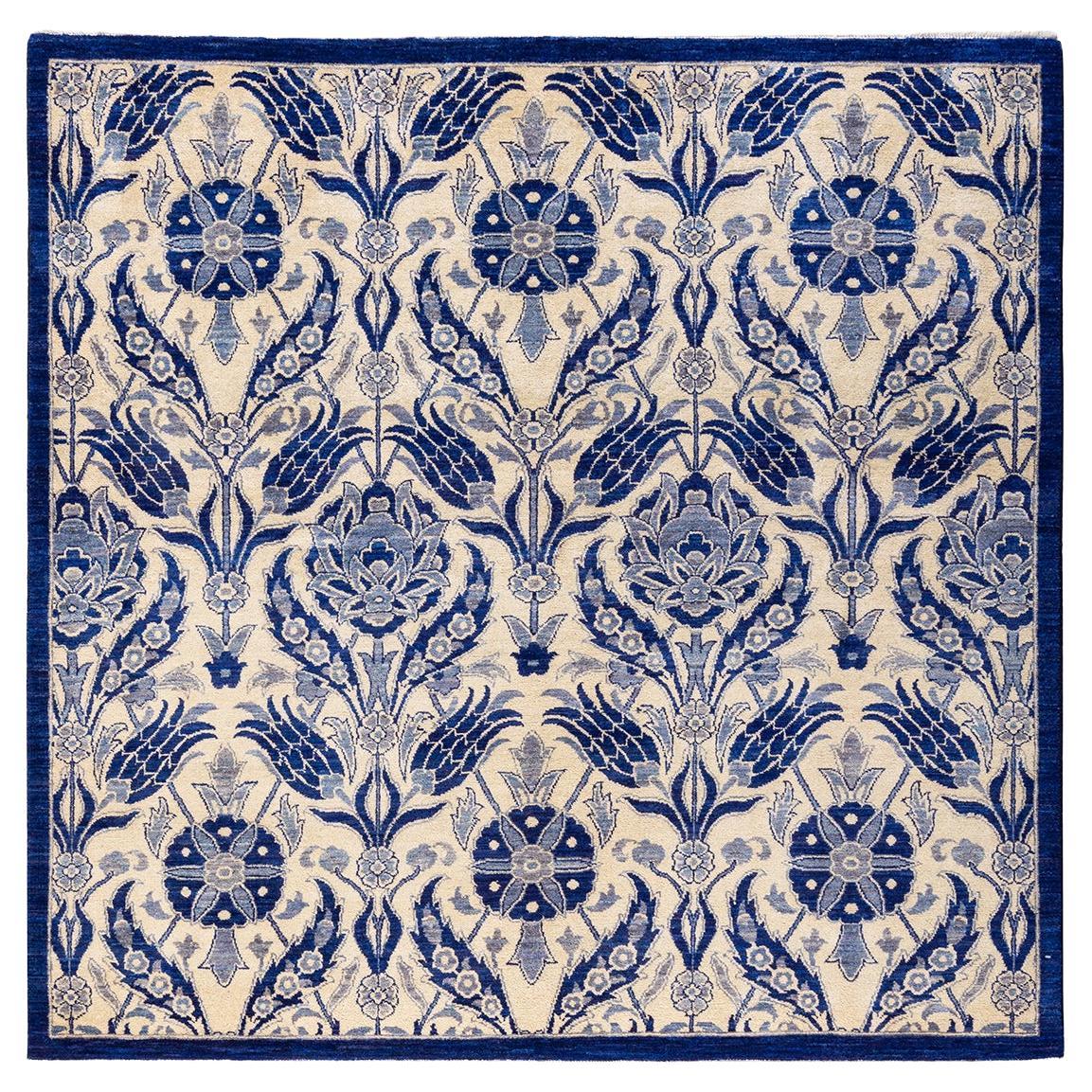 One-of-a-kind Hand Knotted Floral Suzani Blue Area Rug