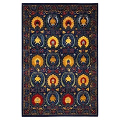 One-of-a-kind Hand Knotted Floral Suzani Blue Area Rug
