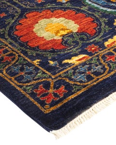 One-of-a-kind Hand Knotted Floral Suzani Blue Area Rug