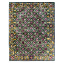 One-of-a-Kind Hand Knotted Floral Suzani Green Area Rug