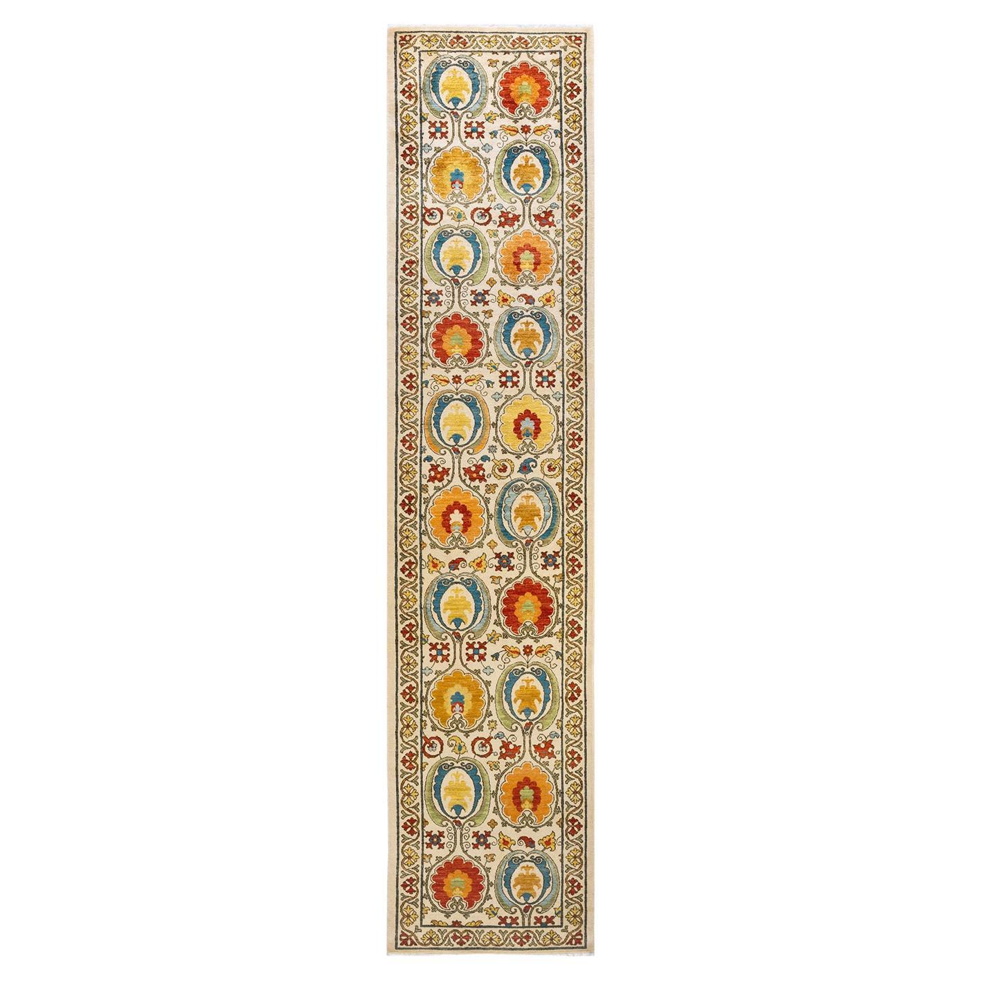One-of-a-Kind Hand Knotted Floral Suzani Ivory Area Rug