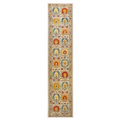 One-of-a-Kind Hand Knotted Floral Suzani Ivory Area Rug