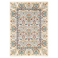 One-Of-A-Kind Hand Knotted Floral Suzani Ivory Area Rug 5
 2" x 7
 2"