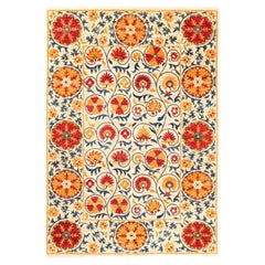 One-of-a-kind Hand Knotted Floral Suzani Ivory Area Rug