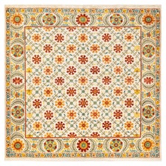 One-of-a-Kind Hand Knotted Floral Suzani Ivory Area Rug