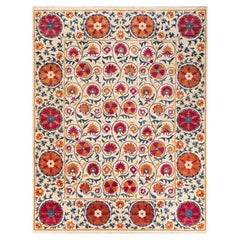 One-of-a-kind Hand Knotted Floral Suzani Ivory Area Rug