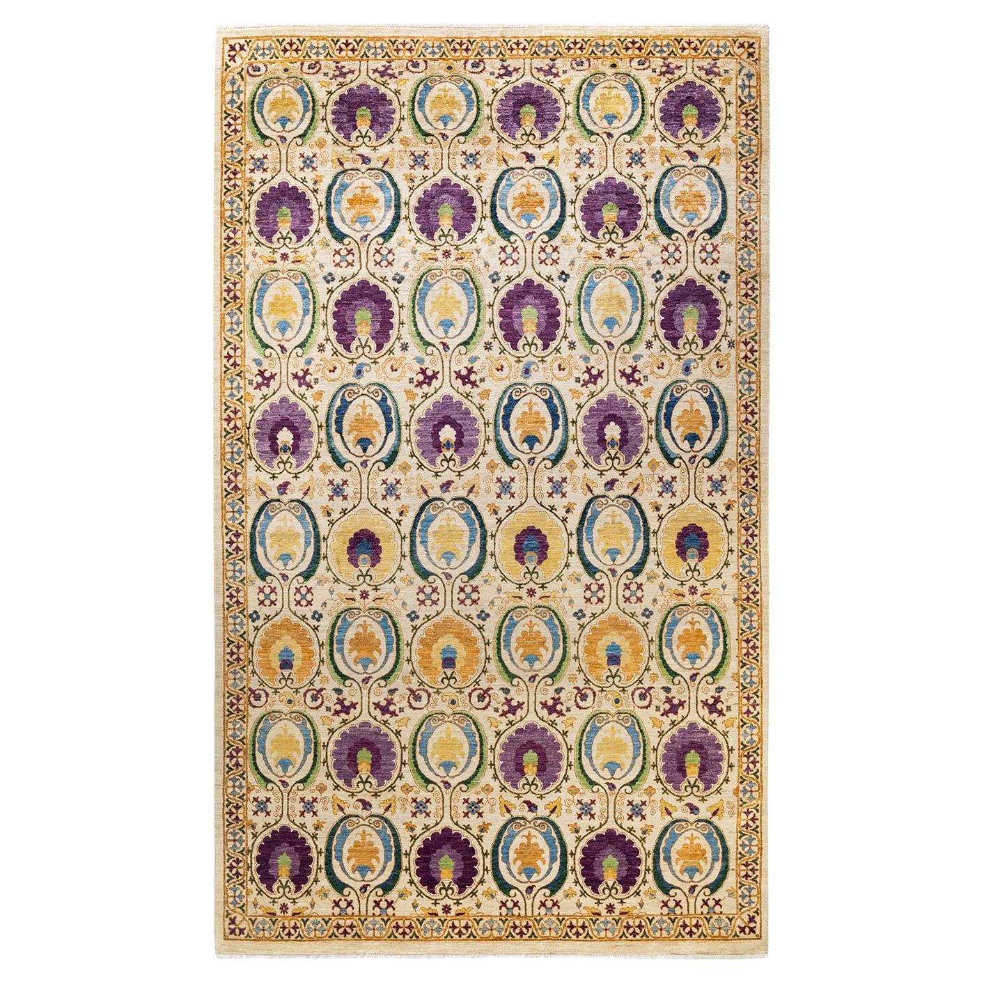 Oneofakind Hand Knotted Floral Suzani Ivory Area Rug at 1stDibs