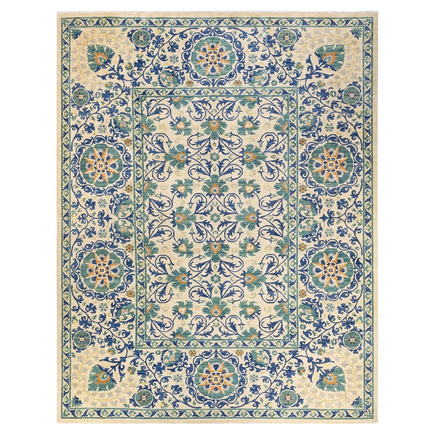Oneofakind Hand Knotted Floral Suzani Ivory Area Rug at 1stDibs