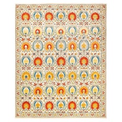 One-Of-A-Kind Hand Knotted Floral Suzani Ivory Area Rug