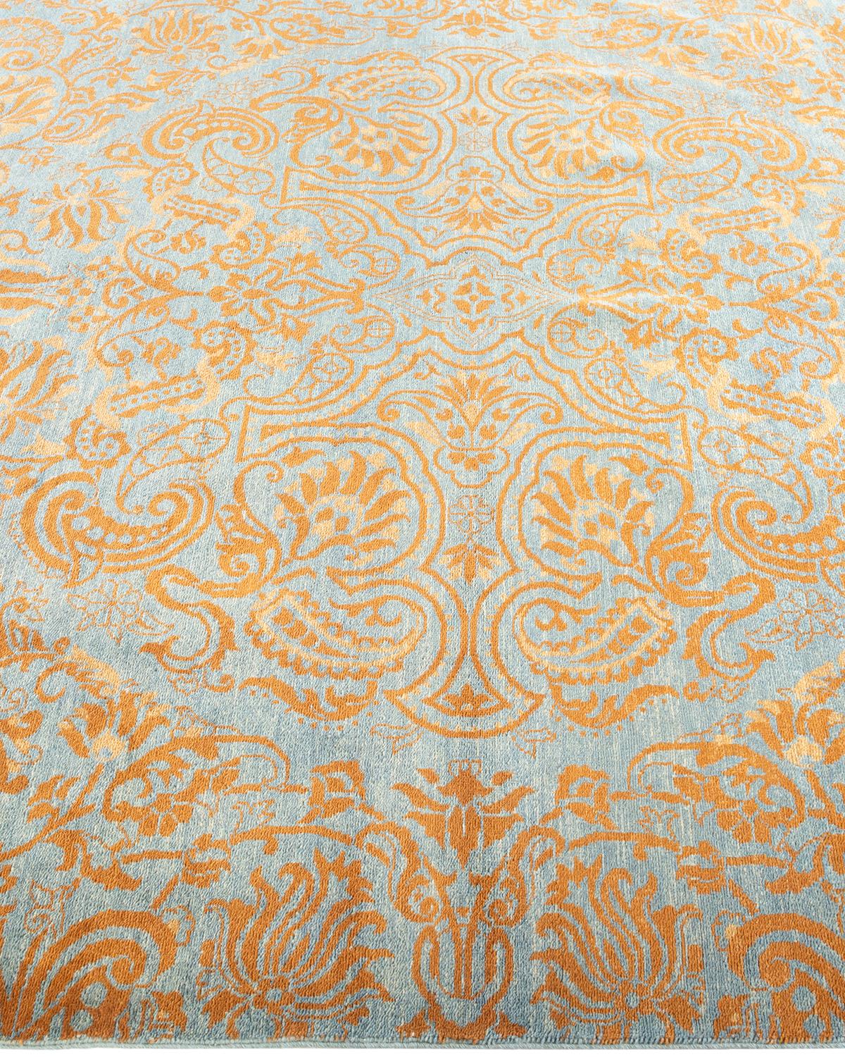 One-of-a-kind Hand Knotted Floral Suzani Light Blue Area Rug In New Condition For Sale In Norwalk, CT