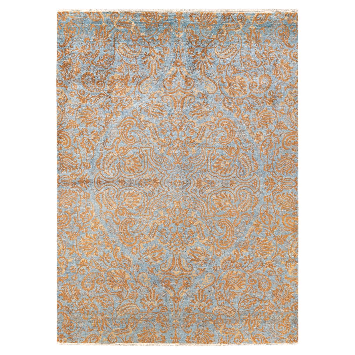 One-of-a-kind Hand Knotted Floral Suzani Light Blue Area Rug