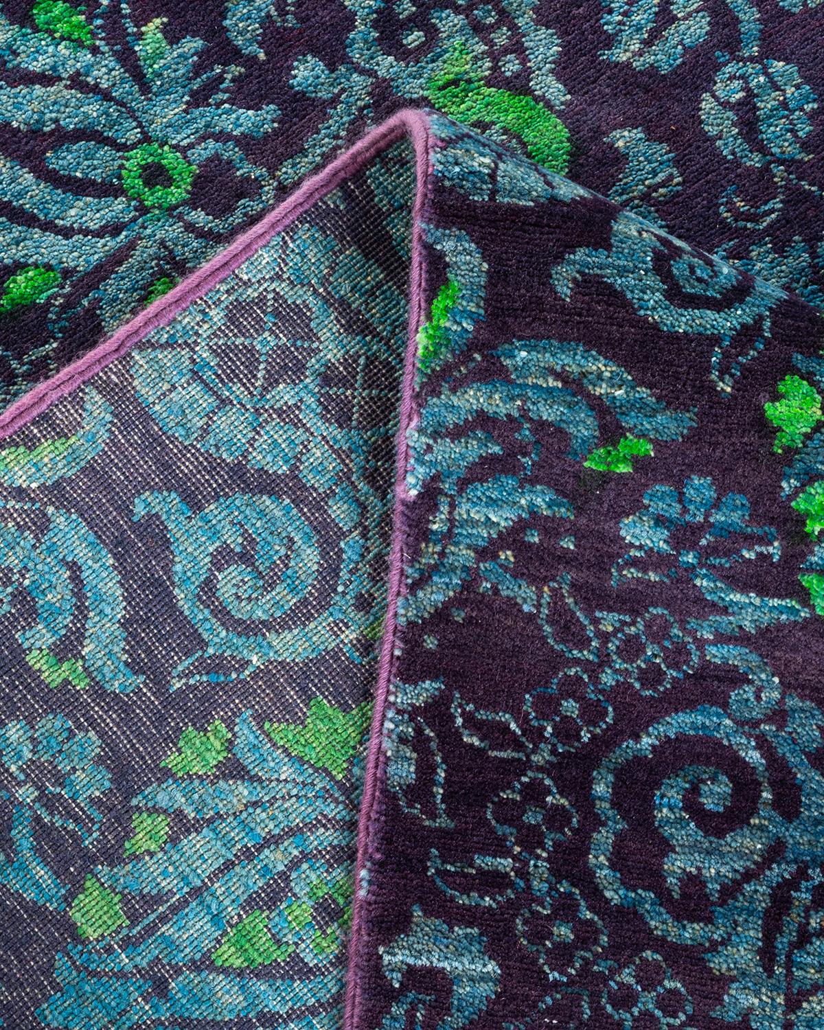 Contemporary One-of-a-kind Hand Knotted Floral Suzani Purple Area Rug For Sale