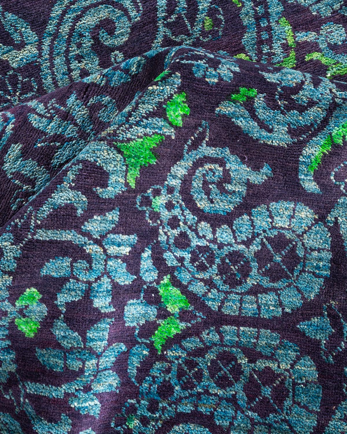 Wool One-of-a-kind Hand Knotted Floral Suzani Purple Area Rug