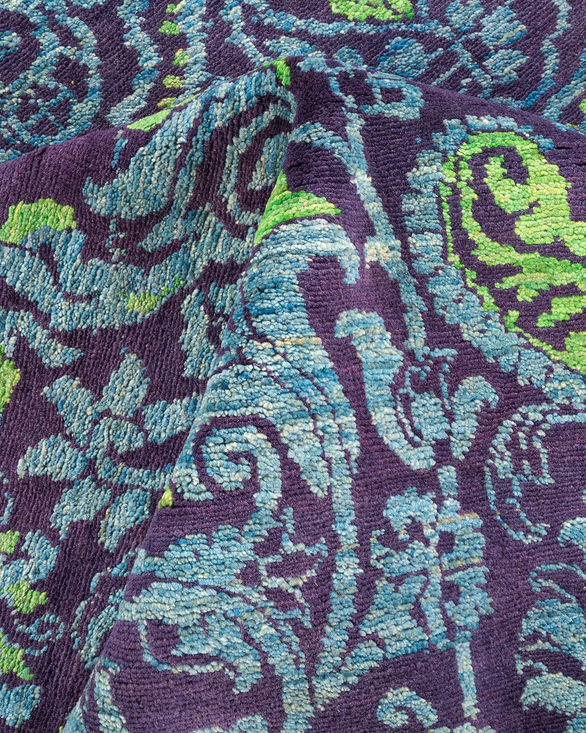 Wool One-Of-A-Kind Hand Knotted Floral Suzani Purple Area Rug 6' 0