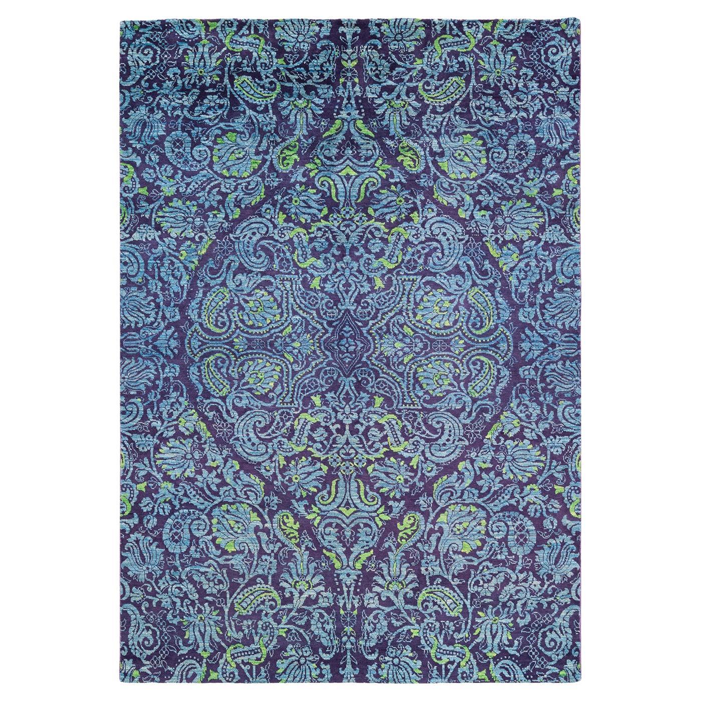 One-Of-A-Kind Hand Knotted Floral Suzani Purple Area Rug 6' 0" x 8' 9" For Sale
