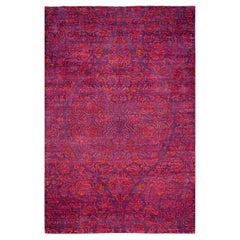 One-Of-A-Kind Hand Knotted Floral Suzani Purple Area Rug 6' 1" x 9' 1"