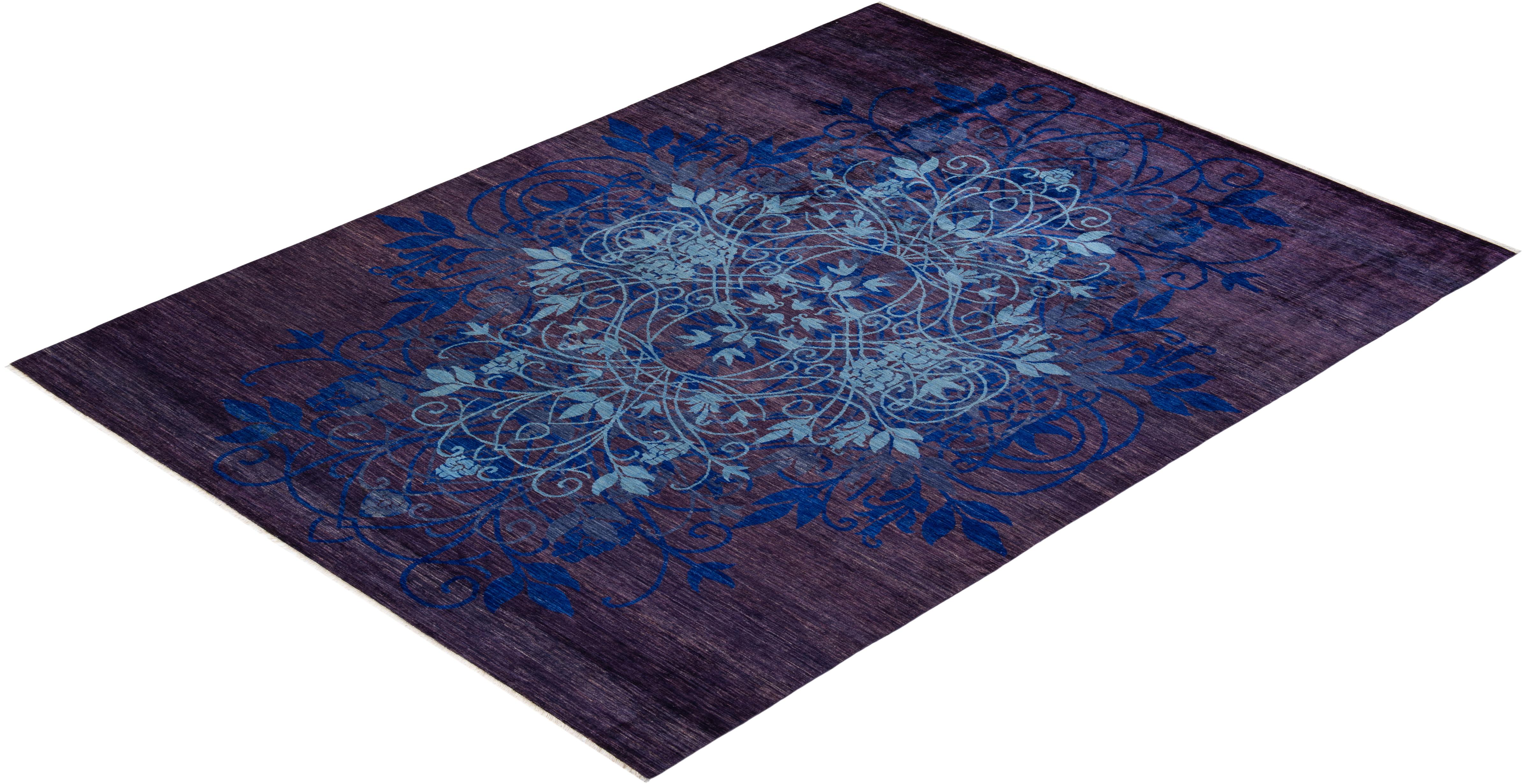 One-of-a-Kind Hand Knotted Floral Suzani Purple Area Rug For Sale 1