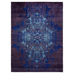 One-of-a-Kind Hand Knotted Floral Suzani Purple Area Rug