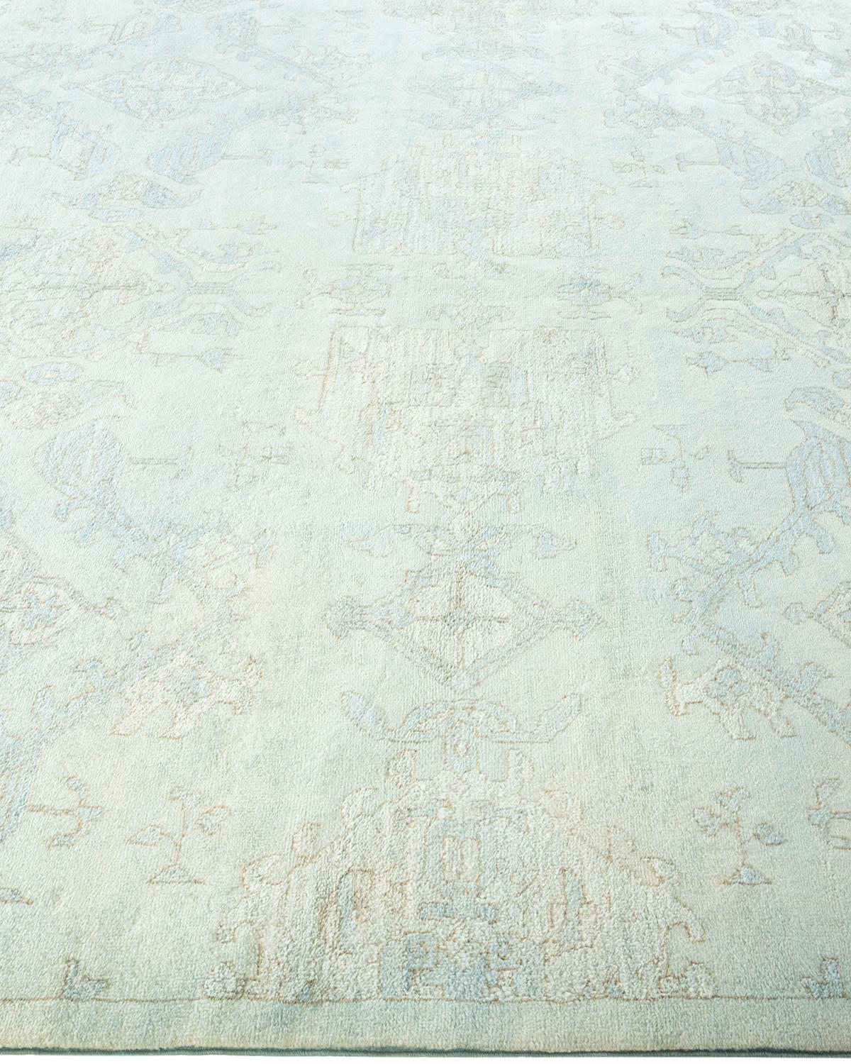 One-of-a-Kind Hand Knotted Floral Vibrance Light Blue Area Rug In New Condition For Sale In Norwalk, CT
