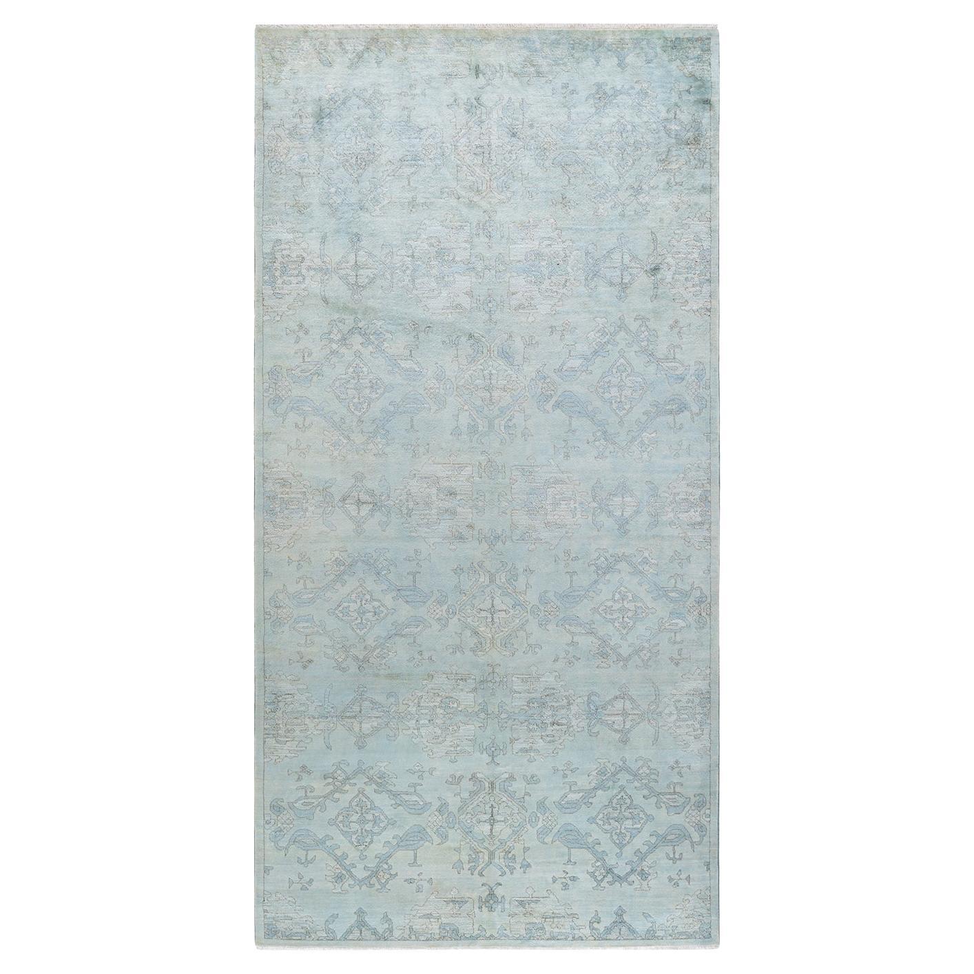 One-of-a-Kind Hand Knotted Floral Vibrance Light Blue Area Rug For Sale