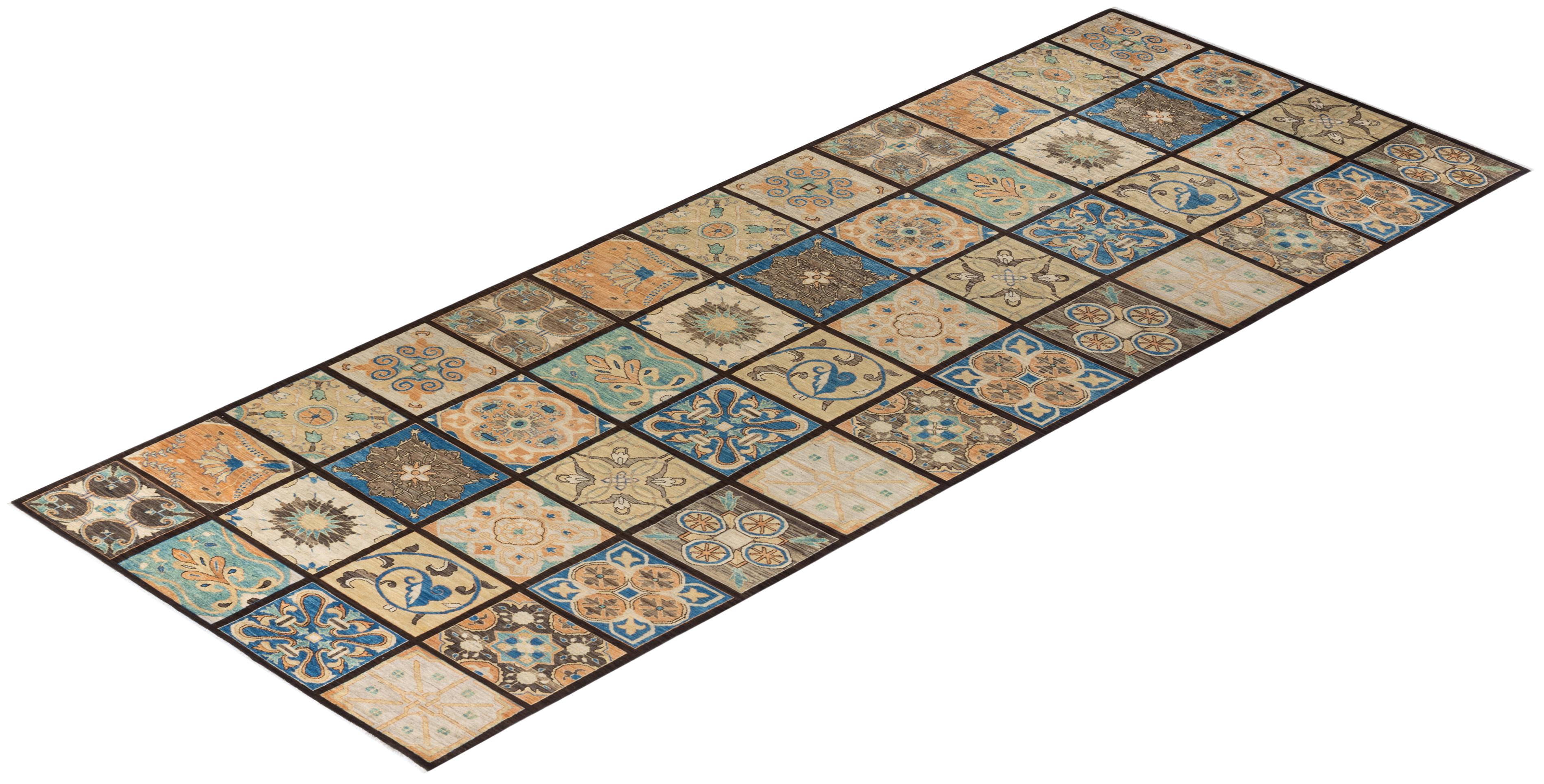 One-of-a-kind Hand Knotted Geometric Eclectic Brown Area Rug For Sale 2