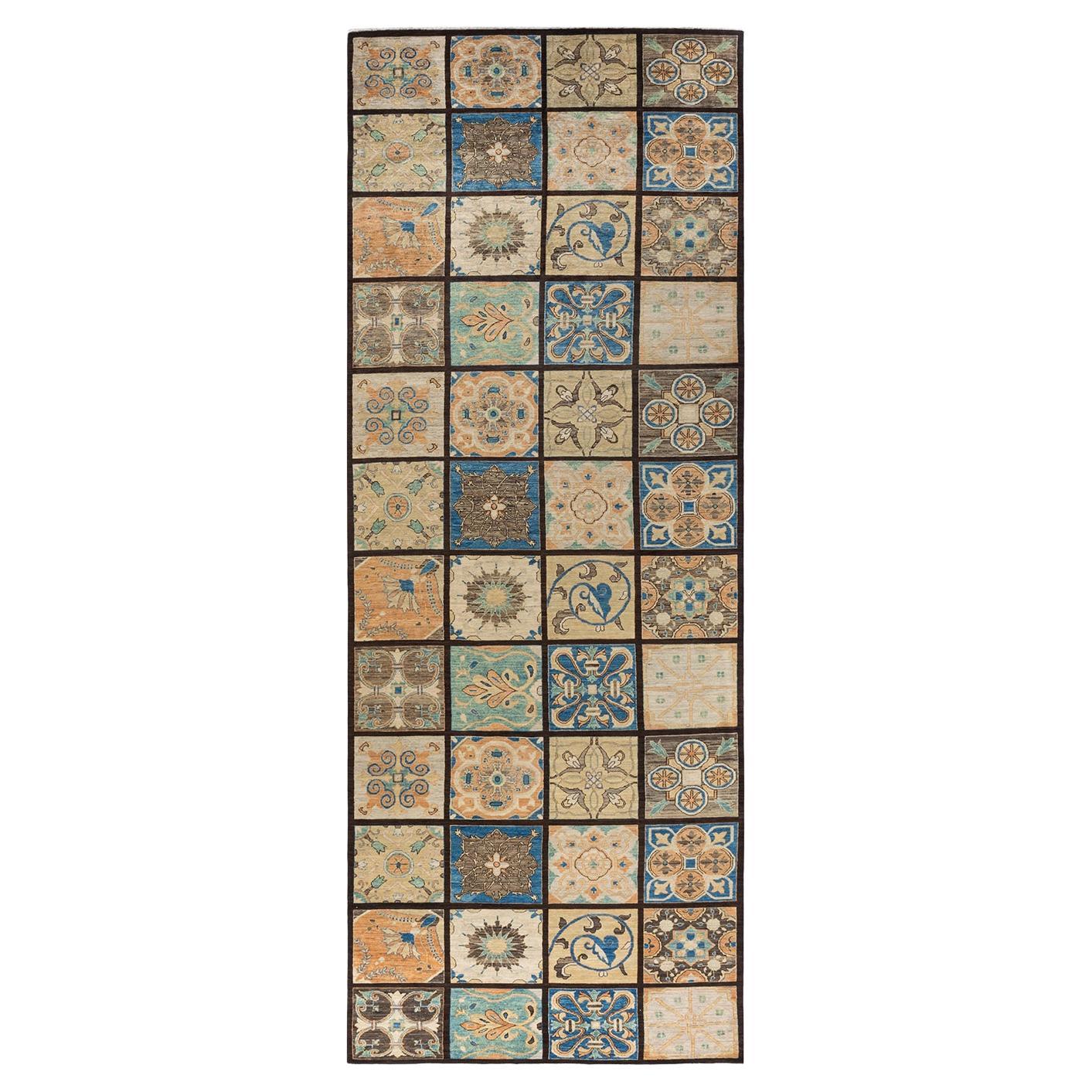 One-of-a-kind Hand Knotted Geometric Eclectic Brown Area Rug For Sale