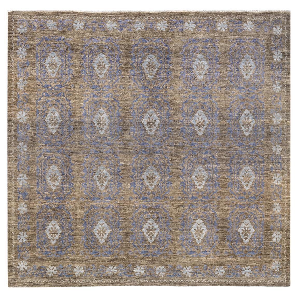 One-of-a-Kind Hand Knotted Geometric Eclectic Gray Area Rug For Sale