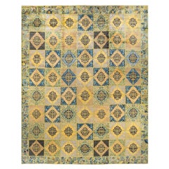 One-of-a-kind Hand Knotted Geometric Eclectic Green Area Rug