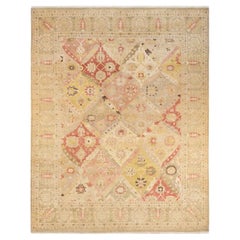One-Of-A-Kind Hand Knotted Geometric Eclectic Green Area Rug