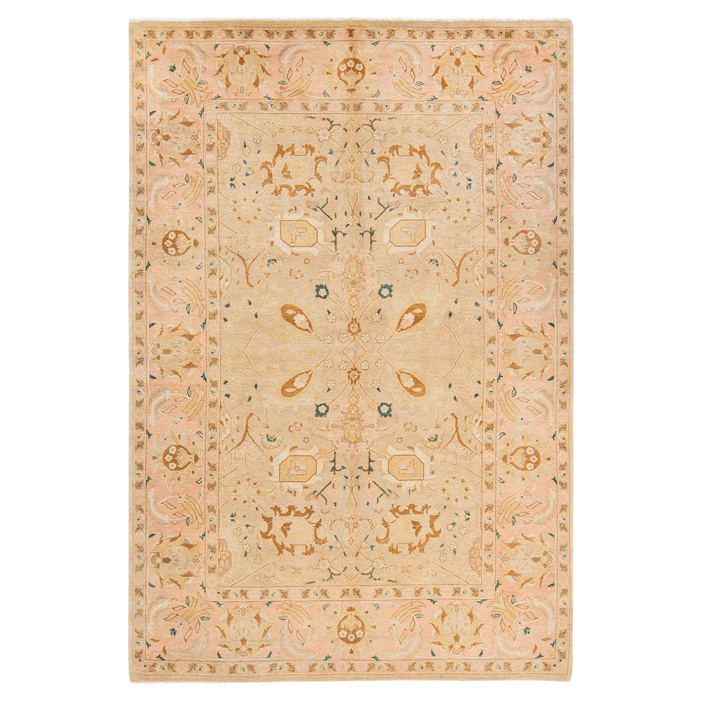 One-of-a-Kind Hand Knotted Geometric Eclectic Ivory Area Rug