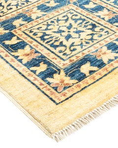 One-Of-A-Kind Hand Knotted Geometric Eclectic Ivory Area Rug 9' 7" x 12' 7"