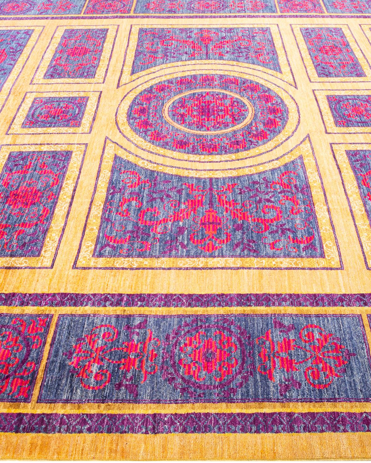 One-of-a-kind Hand Knotted Geometric Eclectic Yellow Area Rug In New Condition For Sale In Norwalk, CT
