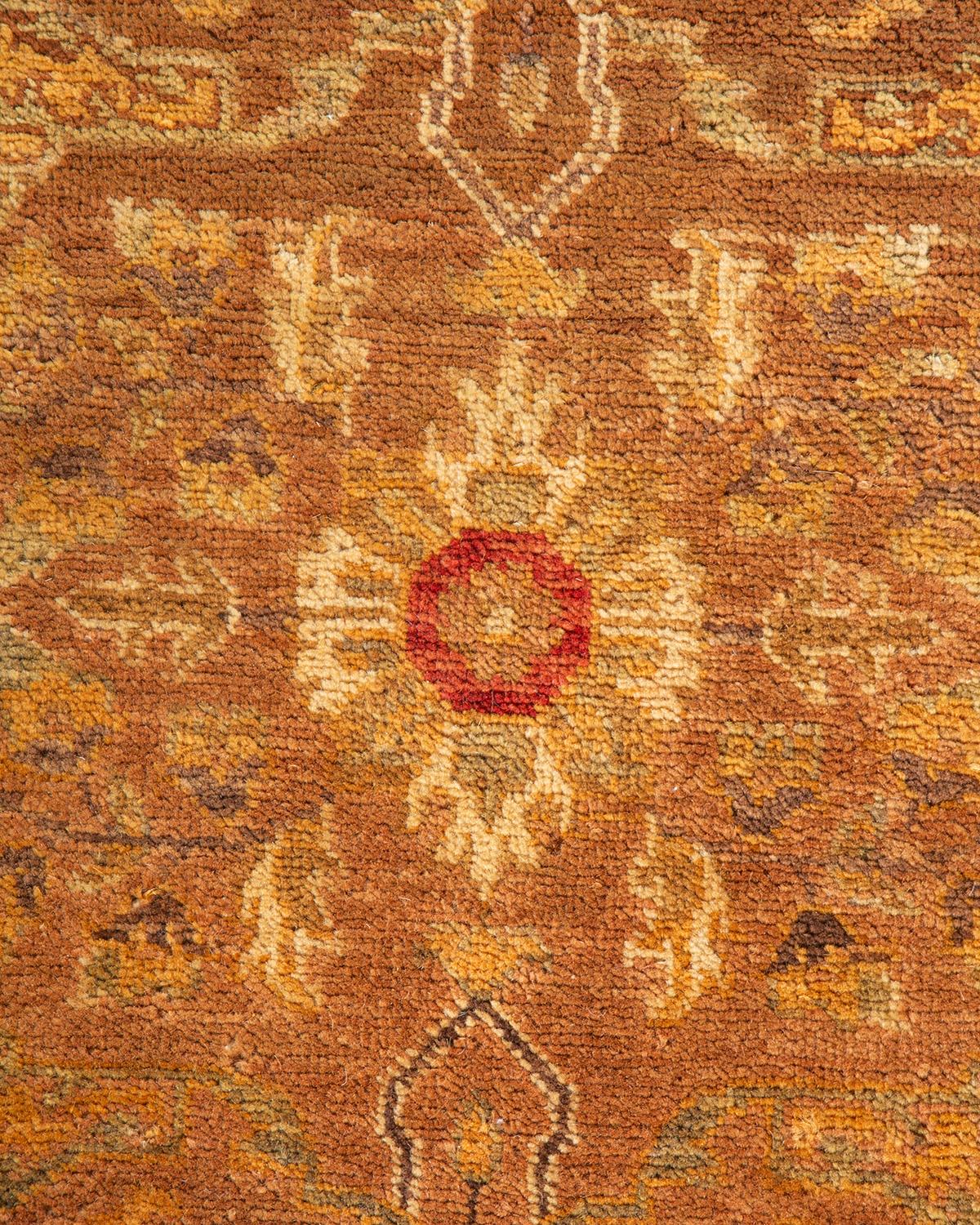 Pakistani One-Of-A-Kind Hand Knotted Geometric Eclectic Yellow Area Rug For Sale