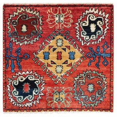 One-Of-A-Kind Hand Knotted Geometric Modern Orange Area Rug 3
 10" x 3
 10"