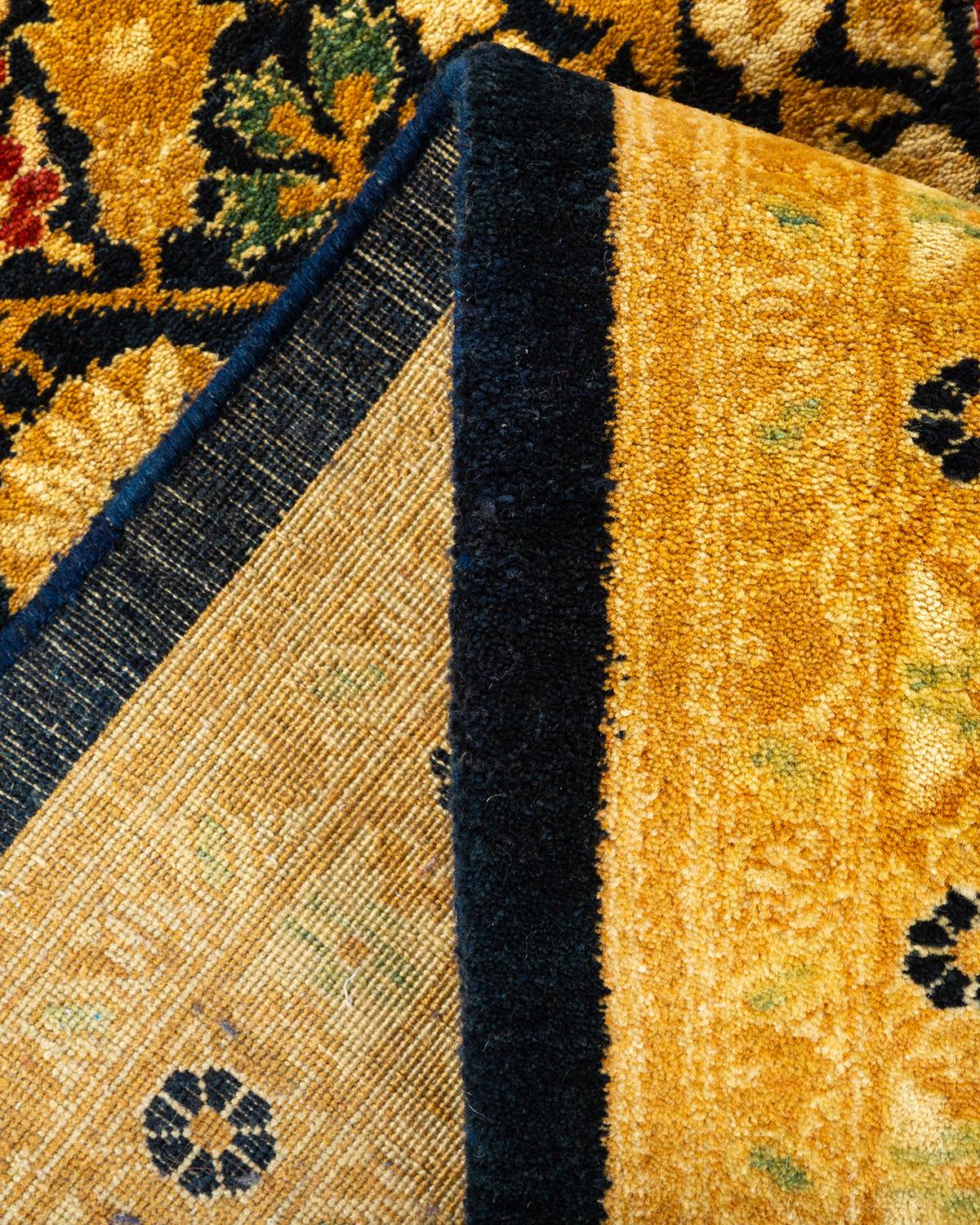 Handgeknüpfter geometrischer Mogul-Blauer Teppich, Unikat (Wolle) im Angebot